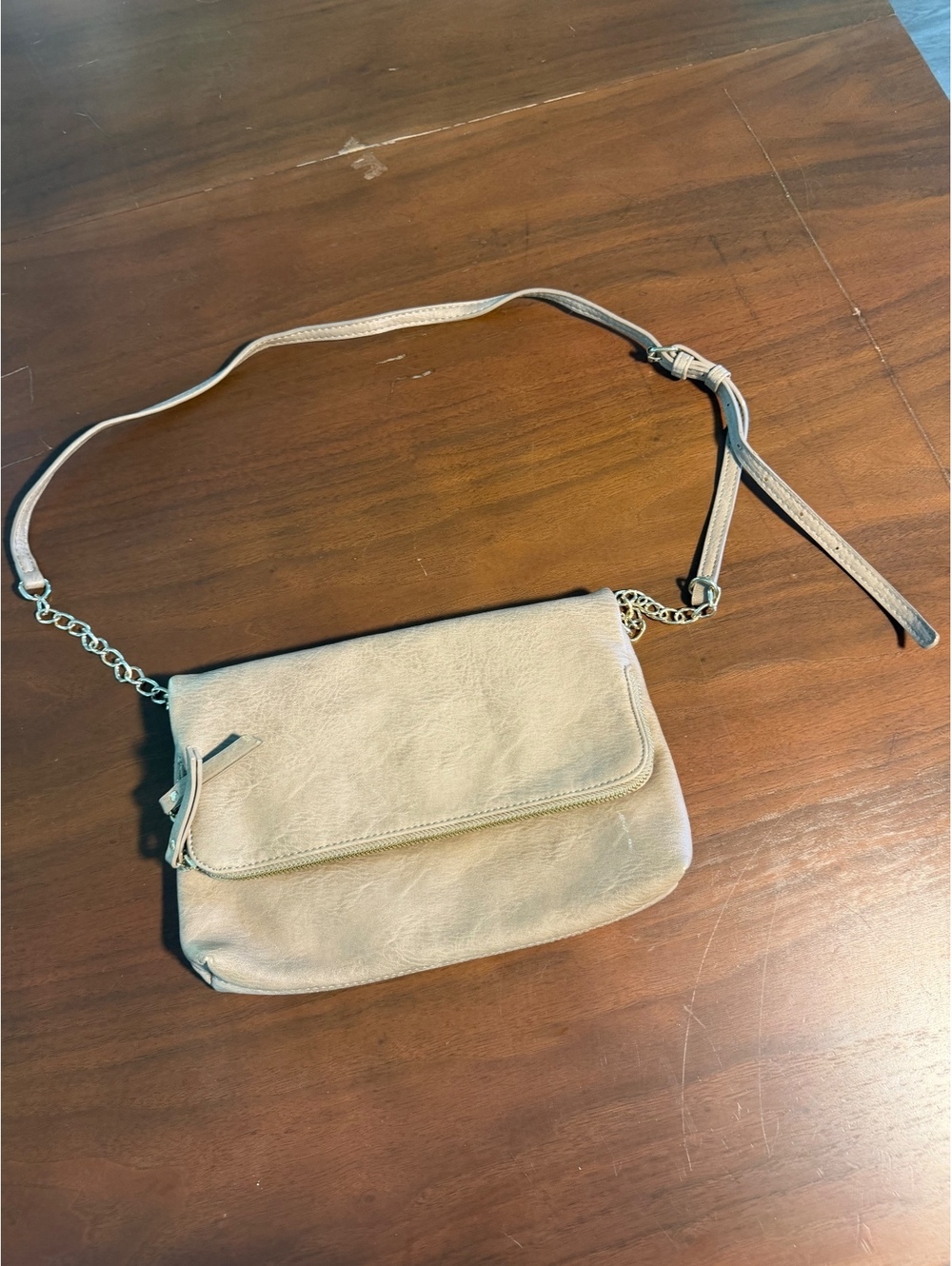 Beige Cross Body Purse with Gold trim